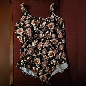 Lands' End Black Floral One Piece Swimsuit